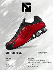Nike Shox R4 University Red Black Metallic Silver– Men's Lifestyle Sneakers – Shoes For Man -Vintage-Spring & Summer-Inspired Running Shoes, Shock-Absorbing Comfort, Gym To Streetwear Casual Wear-Mother's Day Gifts-Father's Day Gift– HQ1988 600 - University Red/Black/Metallic Silver/University Red - 查看 6