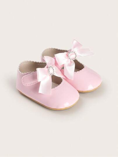 Spring Girls' Infant Shoes 3-6-9 Months Princess Mary Jane Flats 1-Year-Old Rubber Sole Glossy Bow Walking Shoes