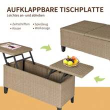 Extendable Polyrattan Garden Table, Coffee Table, Steel, Khaki, 103 X 50 X 45.5 Cm, For Garden And Terrace - Camel - View 5