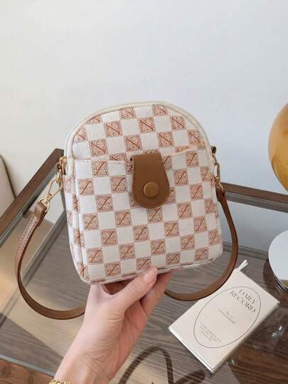 Unisex Casual Plaid Shoulder Crossbody Bag, Stylish Small Square Messenger Bag For Business