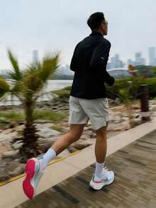 Nike Dri-Fit Pacer 纯色印花半拉链高领长袖插肩复古T恤，黑色 - 黑色 - 查看 7