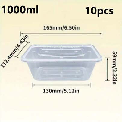 10/20pcs 1000ml Plastic Transparent Lid Food Storage Containers, Rectangular Leak-Proof Stackable Lunch Boxes, Microwave Food Containers, Kitchen Tools & Accessories