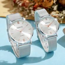 Couple's Quartz Watch, Fashion Casual, Suitable For Men And Women, Perfect For Daily Wear, Birthday, Party, Holiday Gift, Ideal For Personal Use Or Gift-Giving (Watch Box Not Included) - 銀色 - 查看 3