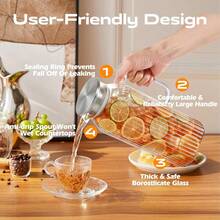Glass Pitcher, 68oz Water Pitcher With Lid And Precise Scale Line, 18/8 Stainless Steel Iced Tea Carafe, Easy Clean Heat Resistant Borosilicate Jug For Juice, Milk, Cold Or Hot Beverages - 68oz-Sọc-2 cái - Xem 5