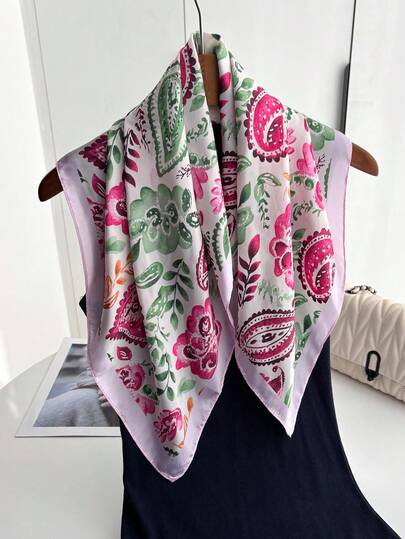1pc 2026 Street Style Spring/Summer Bandana, Fashion Casual Youthful Cashew Print Faux Silk 65*65cm Square Scarf, Headband, Neck Scarf, Waist Scarf, Bag Scarf, Suitable For Outdoor, Riding, Dating, Travel, Street Dance, Live Streaming, Photography