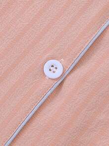 Striped Jacquard Women Short Sleeve Pajama Set - Pink - View 5