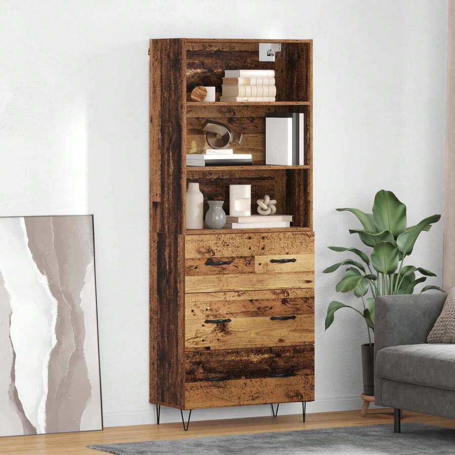 vidaXL Highboard mit Schubladen 2 pcs Altholz Holzwerkstoff - Gelb - Übersicht 1