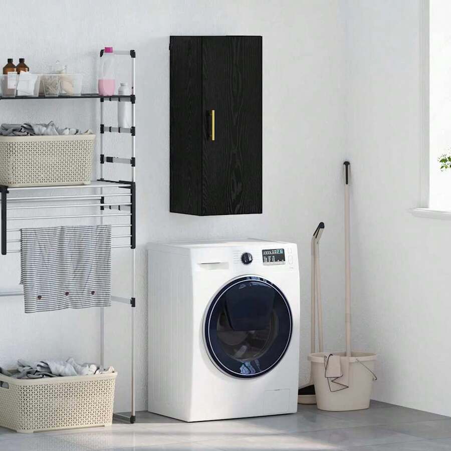 vidaXL Wandschrank Schwarz Eichen-Optik 34,5 x 34 x 90 cm - Schwarz - Übersicht 1