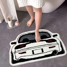 10mm Thick Soft & Fluffy Automotive Design Plush Area Rug, Doormat, Bathroom Mat - Non-Slip And Machine Washable, Black And Gray With White Wheels, Suitable For Vintage Gaming Room Decor In Living Room Or Bedroom, Comfortable And Fashionable Home Decor, Bedroom Mat Vintage Car Mat Textured Plush Mat, Living Room Mat - Car - View 8