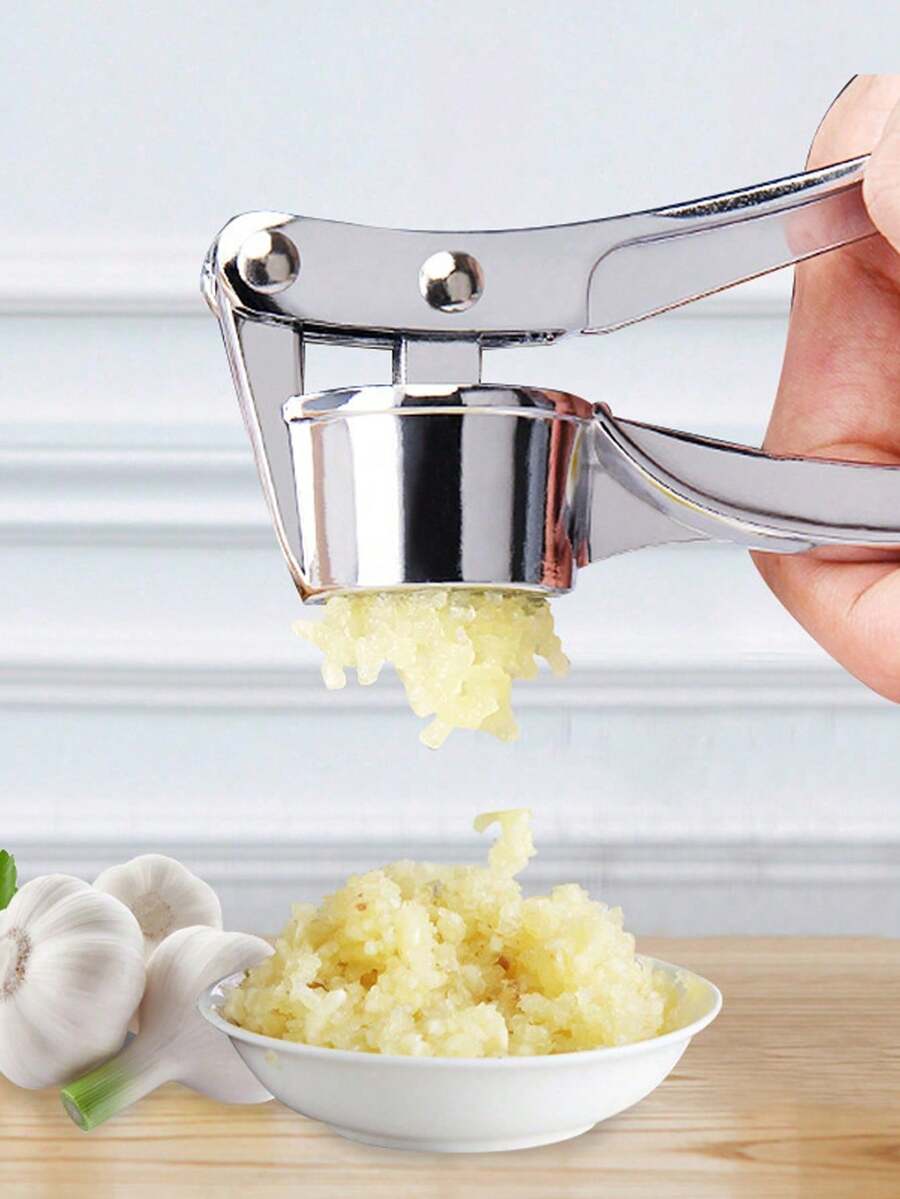 1 Silver Garlic Press, Professional Garlic Press And Chopper, Ergonomic Garlic Press Tool With Easy To Squeeze Handle, Kitchen Tool, Ginger Press, Vegetable Chopper, Essential Kitchen Accessory, Perfect For Valentine's Day, Thanksgiving, New Year Cooking, Daily Kitchen Use