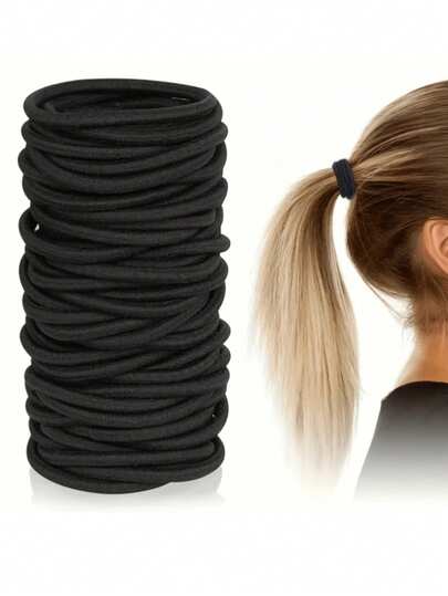 100pcs/50pcs Set Black High Elasticity Hair Ties, Suitable For Thick Curly Hair, Can Be Used For Ponytails, Suitable For Daily Hairstyles, Tying Hair, Festival Makeup, Bridal Makeup, Outdoor Activities, Bathing, Also Can Be Used As Rubber Bands, Women Hair Accessories, Hair Ties, Headwear Scrunchies Hair Rope