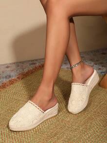 Breathable Closed Toe Fashionable Casual Rope Wedge Sandals For Women - Beige - View 5