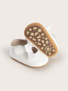 Spring Girls' Infant Shoes 3-6-9 Months Princess Mary Jane Flats 1-Year-Old Rubber Sole Glossy Bow Walking Shoes - White - View 2