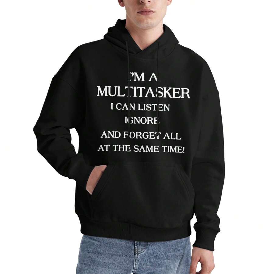 "LET ME ASK MY WIFE" - Men's Long-Sleeved Sweatshirt, Loose Fit, Suitable For Autumn And Winter Wear, Pullover. - Black - View 1