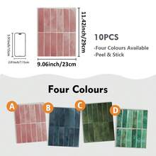 1/10/30pcs Green Brick Tile Pattern Self-Adhesive Wall Stickers, Removable Waterproof Wall Paper Suitable For Living Room, Kitchen, Bathroom Backsplash, Zellige Style - Pink - View 7