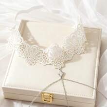 1pc European And American Sexy Beach Vacation Geometric Rhombus Crystal Alloy Chain Lace Elastic Leg Chain, Suitable For Women's Daily Party Outfit Matching - White - View 3