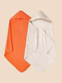 2pcs/Set Baby Hooded Bath Towel, Soft Absorbent Towel, Suitable For Newborns And Infants, Large Size 31x31 Inch, Essential Baby Daily Necessities - 彩色 - 查看 13
