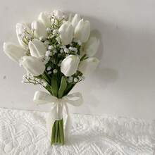 人造马蹄莲新娘捧花、伴娘捧花、婚礼花束，白色仿真花，适合春季、母亲节、复活节、家居装饰、厨房、婚礼装饰 - 彩色 - 查看 6