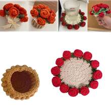 钩编花束杯垫，钩编盆栽花卉，手工迷你编织玫瑰浪漫礼物，适合女孩、母亲、生日、周年纪念日、情人节，红色，趣味柔软装饰饮料杯垫，保护咖啡桌，家居装饰，钩编花卉杯垫，创意礼物，家居装饰，毕业礼物，派对装饰，学习用品，返校礼物 - 彩色 - 查看 12