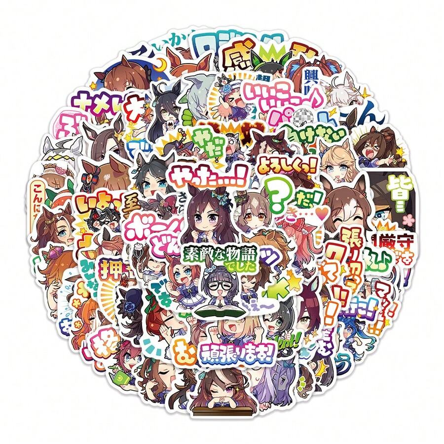 80张/赛马女孩表情卡通涂鸦贴纸 跨境装饰水杯汽车行李贴纸