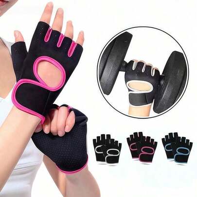 1 Pair Unisex Half Finger Fitness Cycling Gloves, Shock Absorbing Anti-Slip, With Hook And Loop Design, Suitable For Weightlifting, Dumbbell Training, Cycling, Gym Accessories, Home Workout, Yoga, Daily Fitness, Multiple Sizes Available