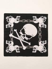 1pc Women's Fashion Paisley & Skull Print Bandana, Minimalist Casual Versatile Headscarf, Suitable For All Seasons - Black - View 3