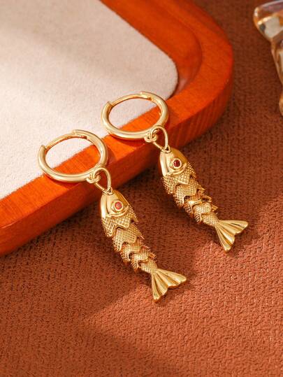 1 Pair Women's Fashion Mechanical Fish Earrings, Classic Women's Accessories, Fashionable Item, Gift For Relatives And Friends On Birthday, Holiday, Souvenir And Daily Wear, Packaging: Velvet Bag