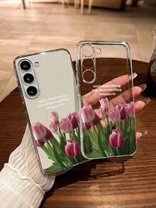 郁金香彩绘透明极简时尚创意防震手机壳，兼容 17/17Pro/17ProMax、16/11/16Pro/16Plus/16ProMax/16E/15ProMax/13/14/12/XS/XR/7G/8P、Galaxy S25/S25Plus/S25 Ultra/A16/A36/A26/A56/A50/A12/A32 - 彩色 - 查看 2