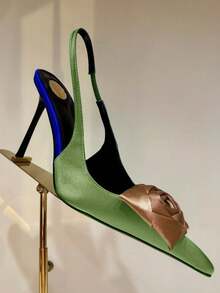 Gorgeous Pointed Toe Stiletto High Heel Shoes, Women's 2026 Spring New Backless Floral Sandals, Sexy & Elegant - Olive Green - View 4