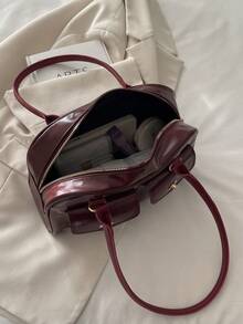 1 chiếc túi xách nữ kiểu dáng tối giản retro với khóa kéo trang trí và hai quai xách, thích hợp sử dụng hàng ngày hoặc đi làm. - Màu Đỏ Sâu - Xem 6