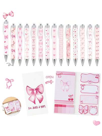 4pcs Pink Bow-Shaped Self-Adhesive Memo Pad With Pen Set - "I'm Just A Girl" Self-Stick Memo Pad, Cute Bow-Shaped Memo Pad With Pen Set, Bow Memo Notepad, Campus Style Accessory, Bow Theme Gift, Baby Shower Party Favor, Girls' Favorite Gift, Back To School Stationery Gift, Kids Classroom Supplies, Back To School Season Gift