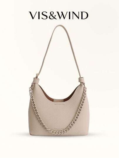 1个秋冬新款纯色PU皮革单肩包，新月形设计，顶部提手，拉链封口，链条装饰，可调节肩带，可单肩或斜挎，适合通勤、户外活动、旅行、休闲穿着