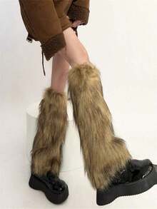 Fluffy Plush Short Leg Warmers, Autumn Winter Leg Warmer, Y2K Sweet Cool Girl Leg Sleeve Dancing, JK & Subculture Style, Cozy FCIN - 灰色 - 查看 4