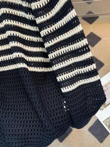 女士条纹休闲宽松针织套头毛衣，轻盈镂空优雅日常穿着，海滩度假风，宽松雪纺防晒上衣，夏季 - 藏蓝色 - 查看 9