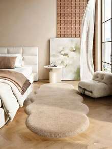 New Spring/Summer Faux Rabbit Fur Wavy Solid Color Cream Decorative Carpet. Soft, Smooth, Nordic Minimalist Style, High-Quality Polyester Plush Carpet Mat, Suitable For Garden, Bedroom, Living Room, Princess Room Decor - 1PC - View 7