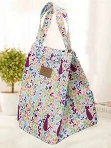 1 pieza Bolsa de almuerzo aislada con diseño de dibujos animados, bolsa gruesa para el almuerzo, bolso grande de capacidad portátil para picnic al aire libre - Multicolor - Ver 9