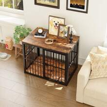 Modular Hundekäfig Möbel Mit 3 Türen, 2-In-1 TV Sideboard Oder Nachttisch, Wasserfeste Platte, Combinierbares System, Außenmaße 84x56x66 Cm In Retro- - Black - View 3