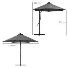 Solar Parasol With LED, Ø 290 X 260 Cm (Cross Base Included), 55-60 Kg, UV Protection, With Protective Cover, Crank Handle, Polyester, Dark Grey - Dark Grey - View 3