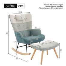 Boucle-Schaukelsessel, Schaukelstuhl Im Bunten Patchwork-Streifen-Look, Sessel Beine Aus Gummiholz, Gestell Aus Gespritztem Eisen, Wohnzimmersessel, Schlafzimmersessel Mit Fußbank - Beige - View 2