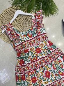 Long Dress With Print, Lined, With Built-In Bra Cups, Made Of Pretty, Fashionable Crepe Fabric. - 大紅 - 查看 4