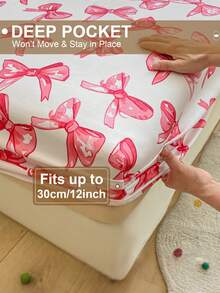 1件卡哇伊蝴蝶结印花超柔软床笠 - 仅含床垫保护套，可机洗，适合可爱、简约、清新、INS风等多种风格，提升卧室时尚感，多种尺寸（特大/大号/标准双人/单人），适用于家庭/宿舍/公寓/客房/度假租赁及送礼。 - 彩色 - 查看 5