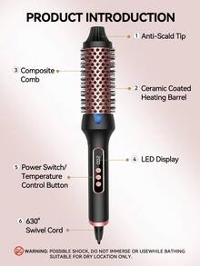 UKLISS 32毫米卷发梳，HAIR It-Curl热风造型器，负离子功能，9档温度设置，打造蓬松卷发和自然波浪，升级复合梳齿 - 黑色 - 查看 3