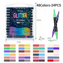 24/48/72/96 Colores Nuevos Bolígrafos de Purpurina Sólida, Doble Cabezal Bicolor, Punta de Pincel Suave, Bolígrafos de Purpurina Perlada Indescolorables, Bolígrafos Fluorescentes Coloridos Adecuados para Dibujar, Útiles Escolares, Papelería de Oficina, Decoración de Escritorio - Conjuntos - Ver 11