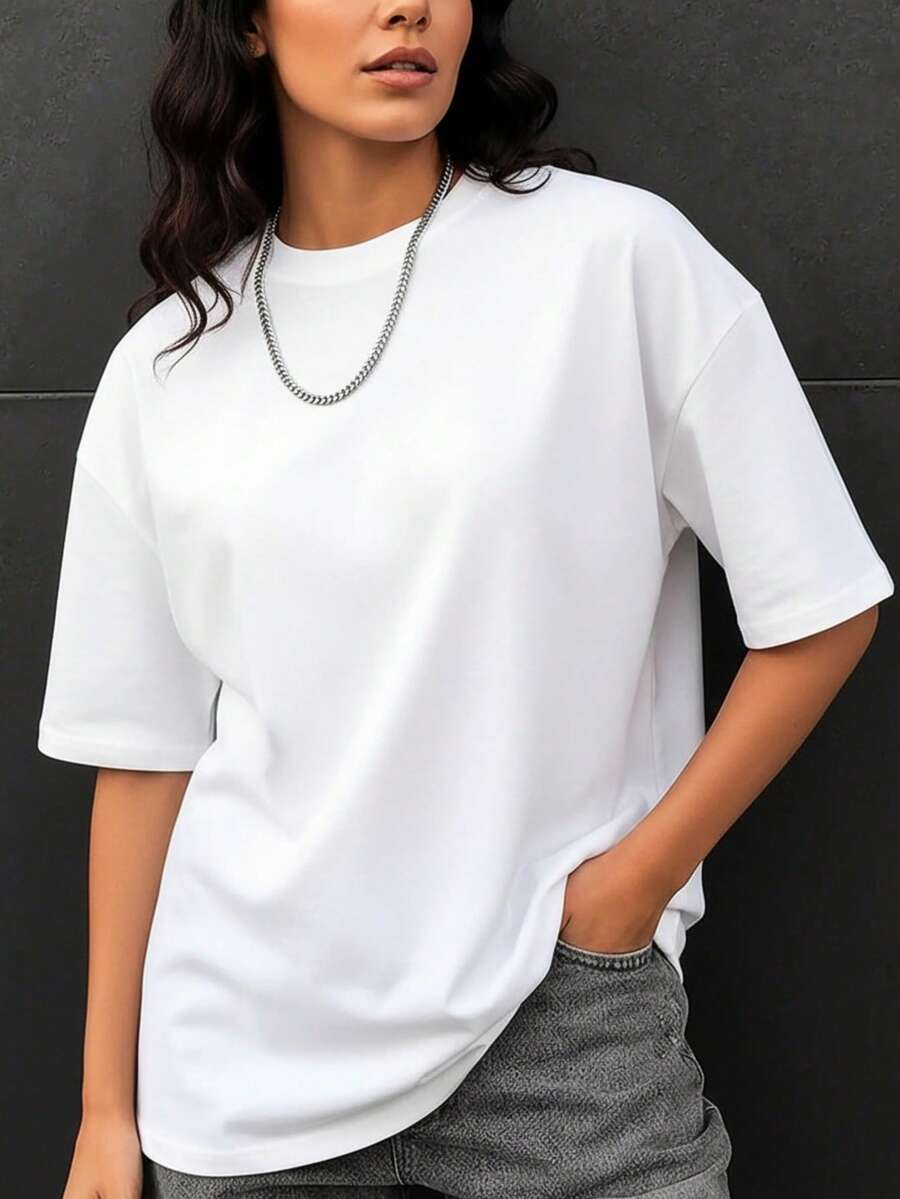 女士时尚宽松短袖T恤 | 精致设计 | 夏季必备 | 百搭易配 | 展现您的时尚风格 - 白色 - 查看 1