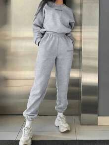 Women's Oversized Sweatshirt & Joggers 2-Piece Set Casual Loungewear (5 Colors) Cozy Fleece Lined Tracksuit Black Casual Sportswear Set For Daily Wear Burgundy Red Oversized Sweatsuit 2-Piece Loungewear Set Burgundy Red Fleece Lined Tracksuit Women's Oversized Fit Winter Activewear - 灰色 - 查看 3