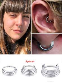 3件套16G铰链式鼻中隔环耳骨环低过敏性穿刺饰品 - 喇叭鼻環 - 查看 7