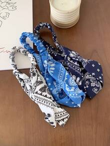 1pc Retro American Cashew Wide Elastic Headband, Criss-Cross Design, Unisex, Multi-Color, Fashion & Versatile Fashion Hair Accessories Women Hair Band - Multicolor - View 3