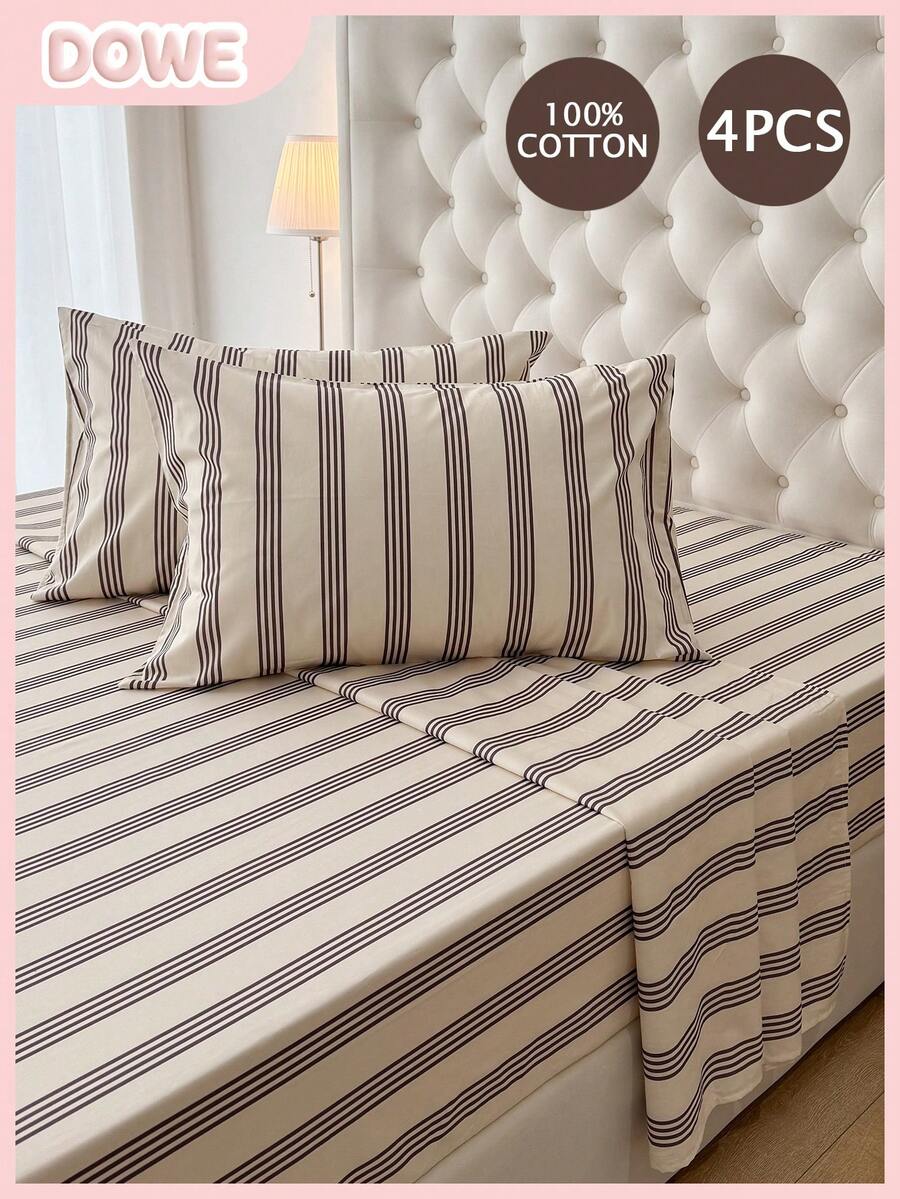 四件套床上用品,易于打理,柔软亲肤,包含1张床单、1张床笠、2个枕套,透气舒适,简约风格,是送给父母和朋友的绝佳礼物。 - 彩色 - 查看 1