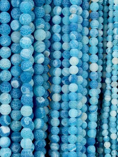 Natural Cracked Blue Weathered Agate Beads-6mm/8mm/10mm Round Stone Beads For Jewelry Making.DIY Bracelet, Necklace, And Earring Components. Perfect For Everyday Crafting And Styling.