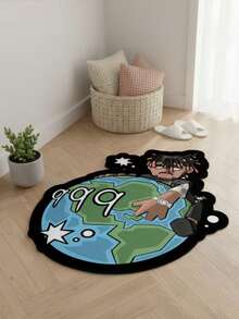 1pc Black People Earth Creative Art Design, Cartoon People Earth Pattern, Soft Comfortable Bedroom Carpet, Home Decor, Easy To Clean, Decorative Rug, Bedroom Decor, Small Rug, Carpet, Home Decor, Living Room Carpet, Living Room Small Rug, Bedroom Carpet, Living Room Home Decor, Outdoor Rug, Washable Carpet - Multicolor - View 4